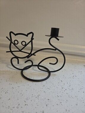Black Metal Cat Candle Holder - Decorative Home Accent